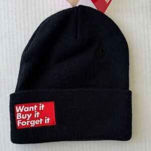 Volcom Black Beanie with Red Patch